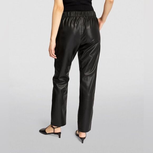 Anine Bing Vegan Leather Colton Black Pants Straight Leg Trousers Size L - Picture 8 of 14